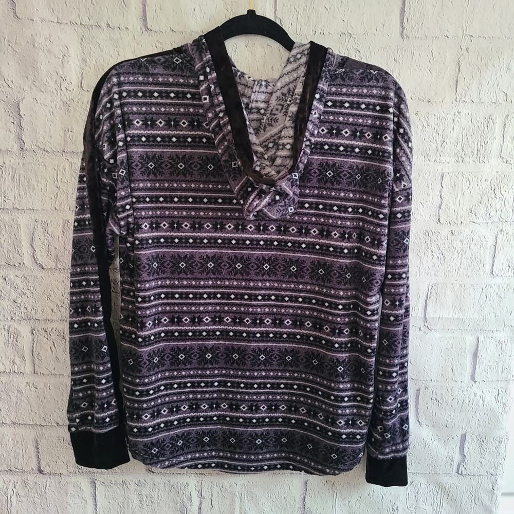 Simply Vera Wang Gray Soft‎ Fair Isle Winter Snowflake Pajama Hoodie Medium - Picture 3 of 12